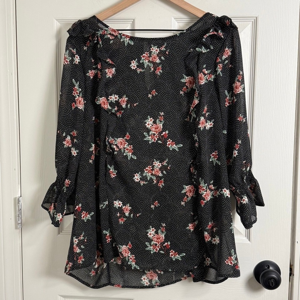 Torrid Top Womens 2X Black Whimsigoth Floral Chiffon Sheer‎ Dark Romantic Gothic
